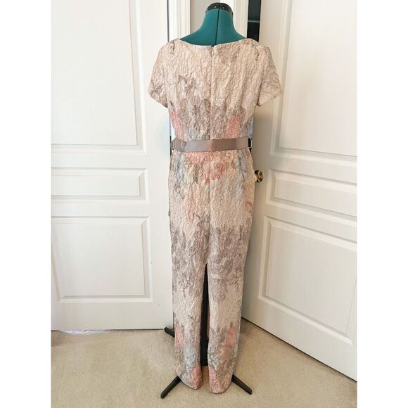 Adrianna Papell Floral Print Textured Short Sleeve Fully Lined Max Length Dress - Picture 4 of 16